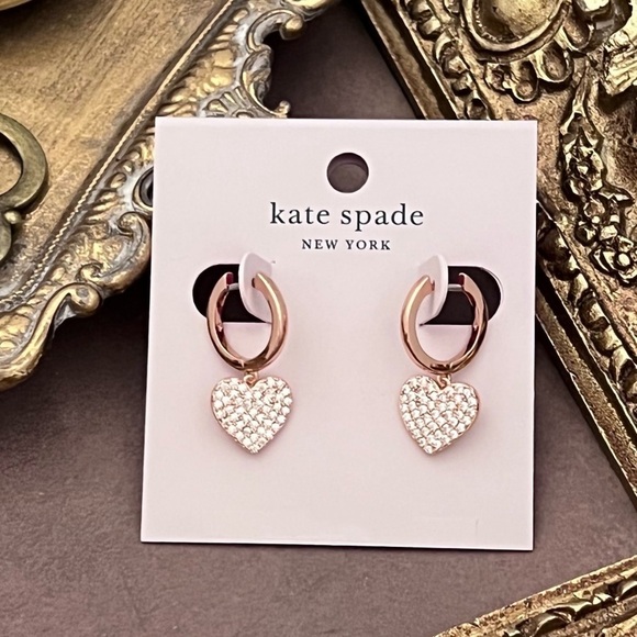 KATE SPADE • Yours Truly Heart Drop Huggies Hoop Earrings - Picture 3 of 3